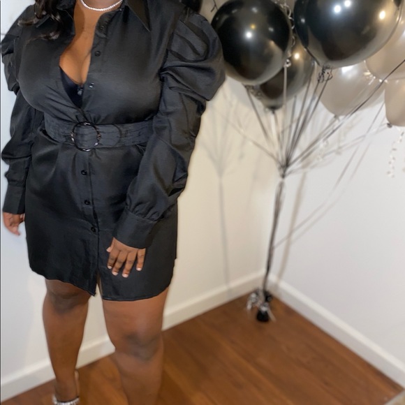 Black Puff Sleeve Shirt Dress - Picture 4 of 4